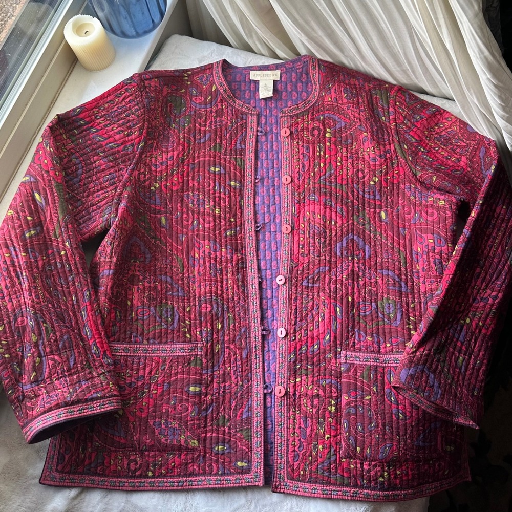 Boho Quilted Paisley Indian Block Print Reversible Button Up Cardigan